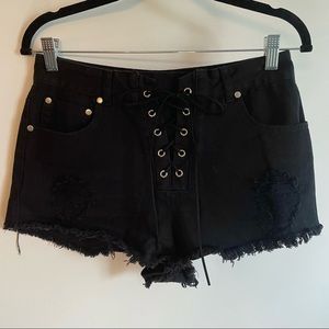 Lace Up Ripped Denim Shorts